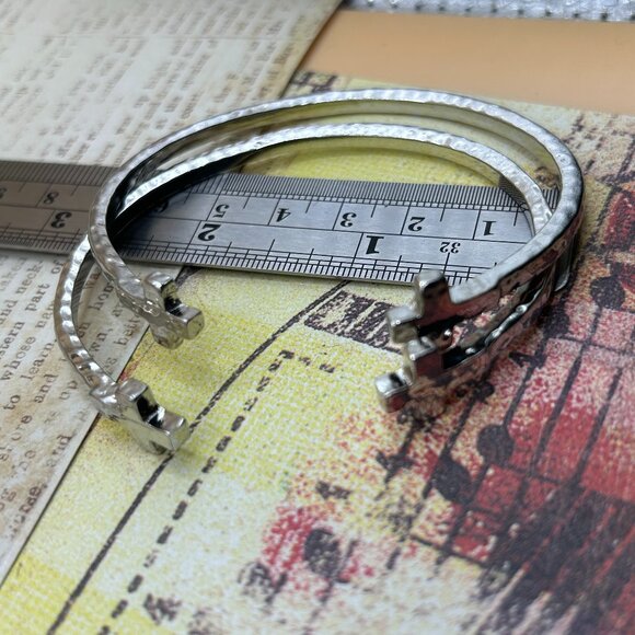 Set Bundle 2 Southwestern Silver Hammered Cross Cuff Bangle Bracelets - Picture 10 of 14